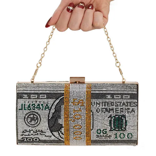 N558 New arrival party handbag rhinestone dollar clutch purse round evening bag