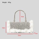 women  silver pearl sequin ostrich feather   clutch bag   beautiful lady   evening  bag party hand bag