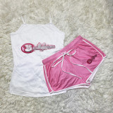 D9347 Plus size Hot Selling Women's Dress Sexy Pattern Printed Suspender Shorts Set Yoga Pants Set