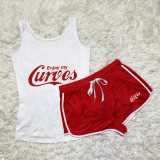 D9347 Plus size Hot Selling Women's Dress Sexy Pattern Printed Suspender Shorts Set Yoga Pants Set