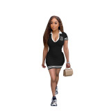 FA8333 Women's Fashion Sexy New V-neck Embroidered Short Sleeve dress dresses