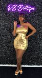 Shareee 2023 Summer Clothing High Elasticity Bronzing Mini Dress One Shoulder Sexy Bodycon Club Dresses For Women