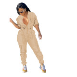 2023 Summer spring Jumpsuits ladies Rompers short sleeves zip up cargo pocket overall Jumpsuit for women