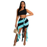 Contrasting Colors Women Two Piece Set Summer 2023 Tassel Patchwork Skirt 2 Piece Sexy Vacation Outfits For Woman