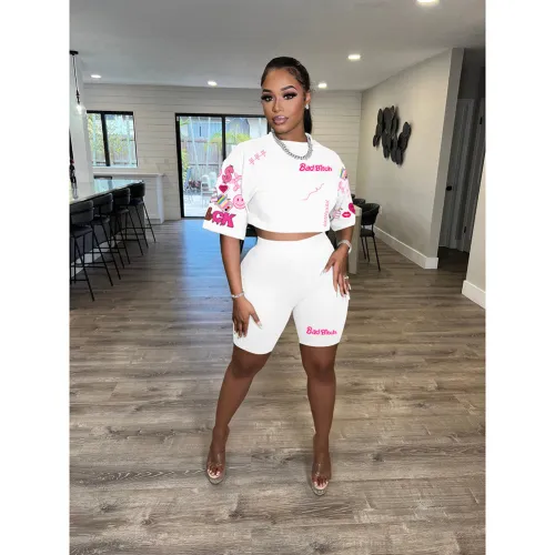 Fashion Printed Two Piece Biker Shorts Sets For Women 2023 T Shirt And Shorts Womens Summer 2 Piece Short Sets Women