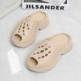 New Hole Shoes Thick Soled Plain Round Toe Hollow Out Flat Green Sandals EVA Breathable Flip Flops
