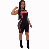5 Colors Summer Striped Sexy Mesh Hollow Out Workout One Piece Rompers Women Jumpsuit 2023
