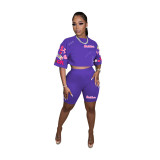 Fashion Printed Two Piece Biker Shorts Sets For Women 2023 T Shirt And Shorts Womens Summer 2 Piece Short Sets Women