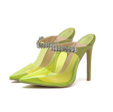 Wholesale Luxury 2023 Clear Silver Pink Rhinestone Pointed Toe Stiletto Heels For Women