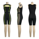 5 Colors Summer Striped Sexy Mesh Hollow Out Workout One Piece Rompers Women Jumpsuit 2023