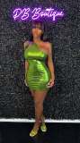 Shareee 2023 Summer Clothing High Elasticity Bronzing Mini Dress One Shoulder Sexy Bodycon Club Dresses For Women