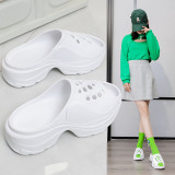 New Hole Shoes Thick Soled Plain Round Toe Hollow Out Flat Green Sandals EVA Breathable Flip Flops