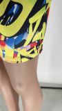 W 2023 Summer shorts Street 2-piece fashion graffiti print crewneck short sleeve casual sports suit