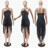 New High Quality Solid Color Sleeveless Halter Tassel Dress Summer Bodycon Sexy Club Dresses For Women