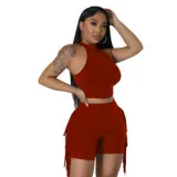 Fashion 2 Piece Short Set Women Summer 2023 Clothing Casual Sleeveless Tops And Tassel Short Two Piece Women Short Tracksuit Set