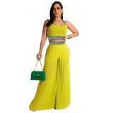 summer 2023 spaghetti strap crop top with wide leg pants casual designer brand chiffon two piece pants set