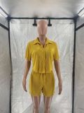 summer 2023 short sleeves shirt with shorts casual cute pleated ruffle two piece shirts short set