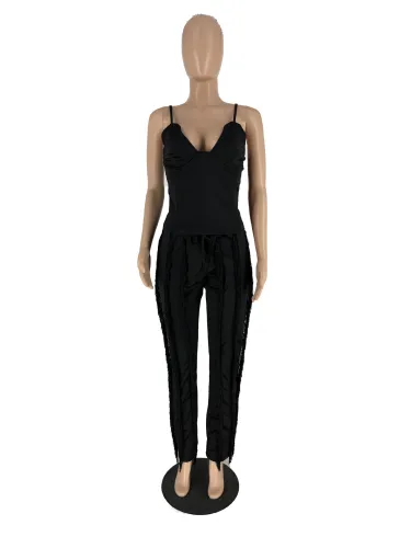 2023 Summer Women Fashion Clothing 2 Piece Pants Sets Casual Solid Sexy Halter Two Pieces Set with Tassel 2023 Women Suit Sets