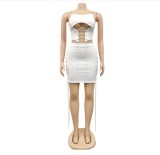X5230 2023 fashion 4colors women 2 piece chain hollow top with strappy skirt two piece skirt set