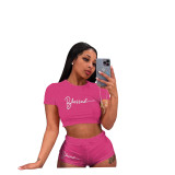 Popular 2023 Women printed tshirt top with shorts street wear summer sexy 2 Piece short Set