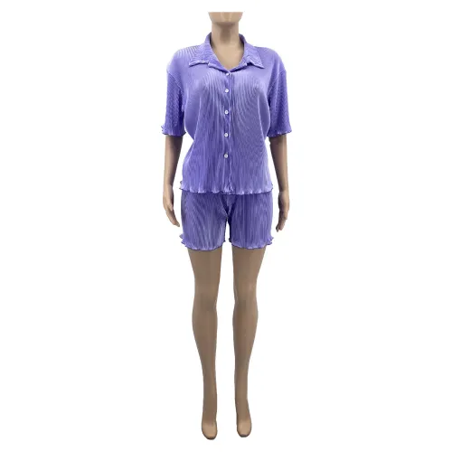 Sharee Dropshipping Products 2023 Summer Products Pleated Loose Shorts And Shirt Set for Women
