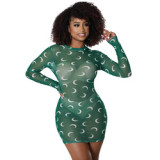 2022 new arrivals woman female black casual sexy see through lady yellow summer bodycon long sleeve short dress