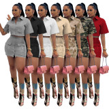 Dropshipping Women Casual Clothing Solid Buttons Women Shirts Cargo Skirt Two Piece Set Women Clothing