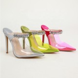 Wholesale Luxury 2023 Clear Silver Pink Rhinestone Pointed Toe Stiletto Heels For Women