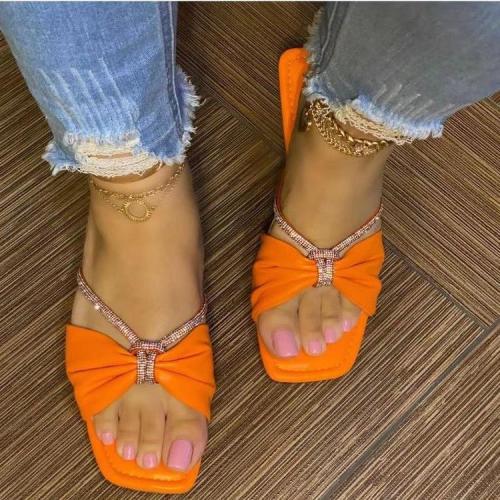 BUSY GIRL BT4574 Flat Sandals Wholesale Shoes Custom Slides Slippers Ladies Shiny V Lace Bow Women Shoes Slippers For Women