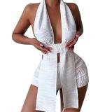 Peeqi XM1241 Summer new women's 2pc outfits sexy pleated backless sleeveless tassel patchwork two-piece panty suit for lady