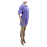 Sharee Dropshipping Products 2023 Summer Products Pleated Loose Shorts And Shirt Set for Women