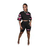 Fashion Printed Two Piece Biker Shorts Sets For Women 2023 T Shirt And Shorts Womens Summer 2 Piece Short Sets Women