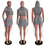 Sharee Wholesale Womens Summer Clothing 2023 Lace Up Crop Top Hoodie Skirt Set Fashionable 2 Piece Skirt Set