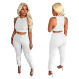 New Trendy Solid Color Sleeveless Vest Top Pleated Stacked Pants Summer Casual Women Two Piece Pants Set