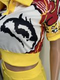 Sharee 2023 Summer Women Clothing 2 Pieces Cartoon Pattern Rib Knitted Top Shorts Sets Fashionable Woman Shorts Set