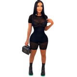 Trendy Summer Women Boutique Clothing Solid One Piece Knitted Cotton Jumpsuit Shorts for Women Sexy Slim Fit Sweater Romper