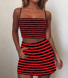 spaghetti strap patchwork striped color skirt sets women 2023 Summer Two Piece Sets Outfits