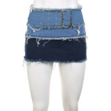 Fashionable Women Summer Sets Distressed Tassel Denim Corset Top High Waist Skirt Set Women Two Piece
