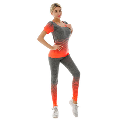 Women Gym Fitness Clothing Seamless Cropped Long Sleeve Top Yoga Sliming Leggings Gym Sportswear Sport Workout Track