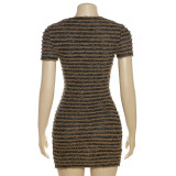 Short Sleeve Patchwork striped Color Fashion Mini Dress For Women 2023 Trendy Design