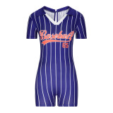 New 2023 Rompers Womens Jumpsuit Summer Sports Wear Outfit Sexy V Neck Baseball Letter Print One Piece Tight Shorts Jumpsuit
