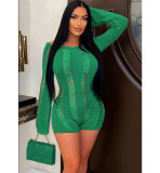 2023 Spring Summer Women Clothing Bodycon Sexy Shorts Jumpsuit Tassel Hollow Out Backless Long Sleeve Knitted Romper