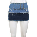 Fashionable Women Summer Sets Distressed Tassel Denim Corset Top High Waist Skirt Set Women Two Piece
