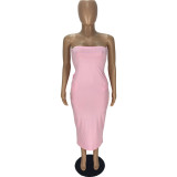 Women's Summer Fashion Elegant Solid Color Party Casual Bodycon Maxi Dresses Sundress Sexy Mature Tube Top Long Tight Dress