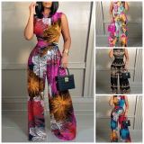 Sharee New Style Summer Fall Streetwear Printed Sleeveless Wide Leg plus Size Jumpsuits for Women 2023