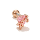 Pink heart shaped ear bone nail Stainless steel rod screw piercing ear nail earrings