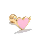 Pink Heart Earbone Nails 18K Gold Drip Oil Earrings Piercing Screw Ball Ear Nails Jewelry