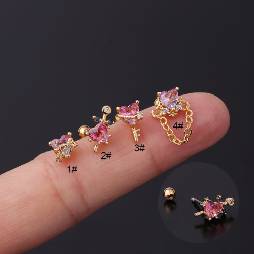 Fashion stainless steel thin rod pierced earrings Color graded zircon ear bone screws Korean screw ball studs