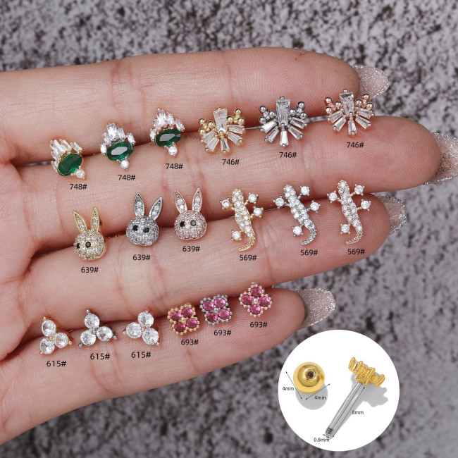 Clear and cute small animal earrings gold 18k small rabbit piercing ear screws screw ball women earrings
