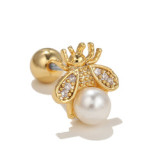 Fashion geometric shape inlaid zircon screw earrings Light luxury style earrings women piercing jewelry
